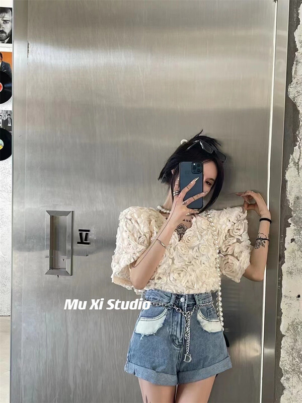 [Muxi] Korean high waisted rough design denim shorts (with belt) 8805# WPL