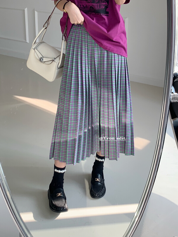 Original price 100.39! New year in early spring! [Yiwan y.von] retro Korean Plaid pleated skirt 3377# XJ