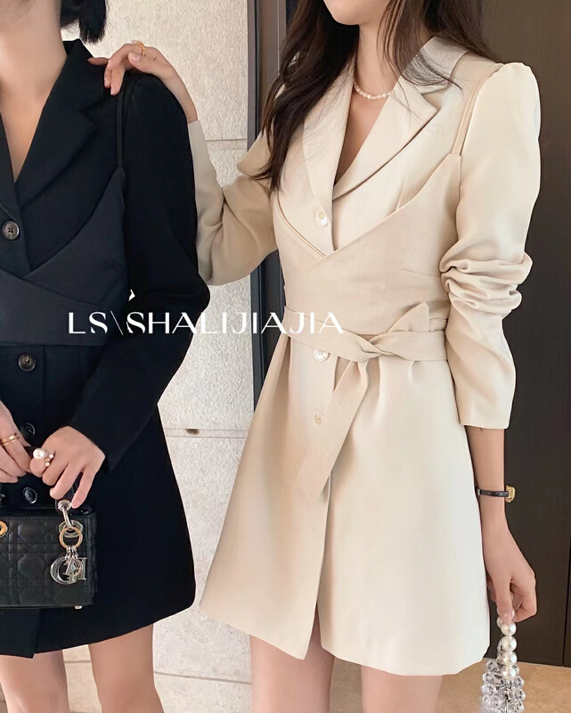 goods in stock! [LS] Korean LAPEL SUIT dress + suspender cross design vest suit 60022# Cl