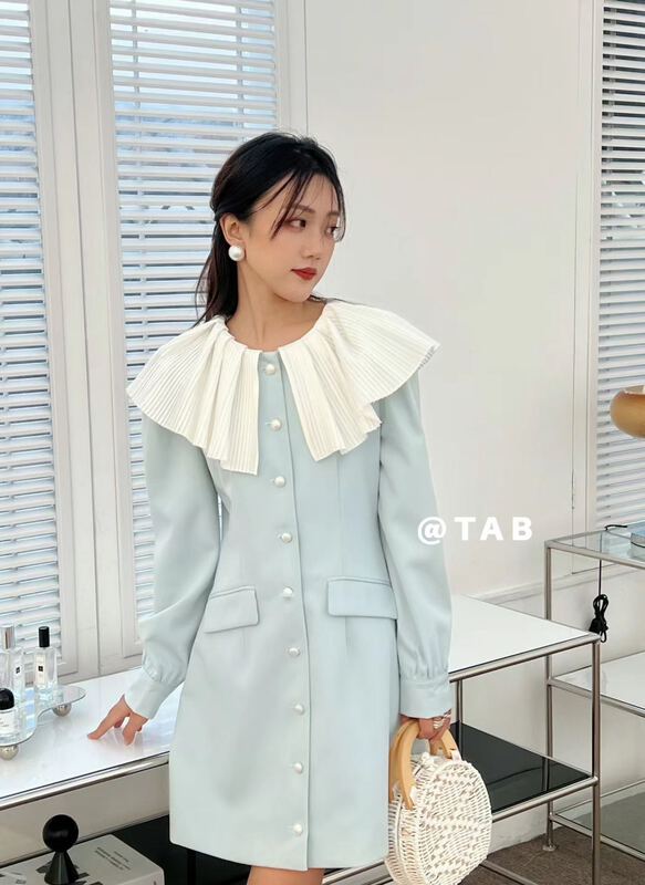 New year in early spring! [tabmini] personalized design sense large lapel contrast single breasted dress c19034-j# WPL