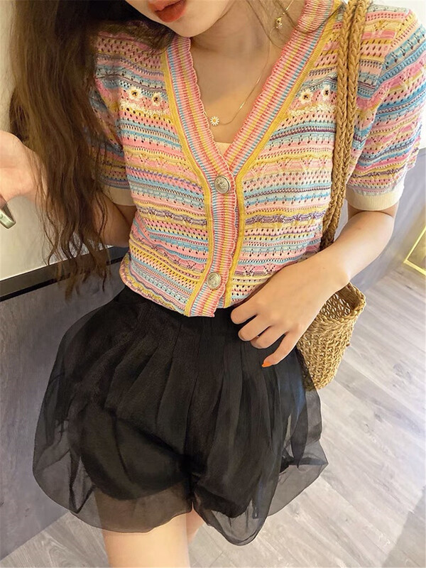 [Mori Qianfeng] V-neck single breasted fashion knitted cardigan 8505# XYJ