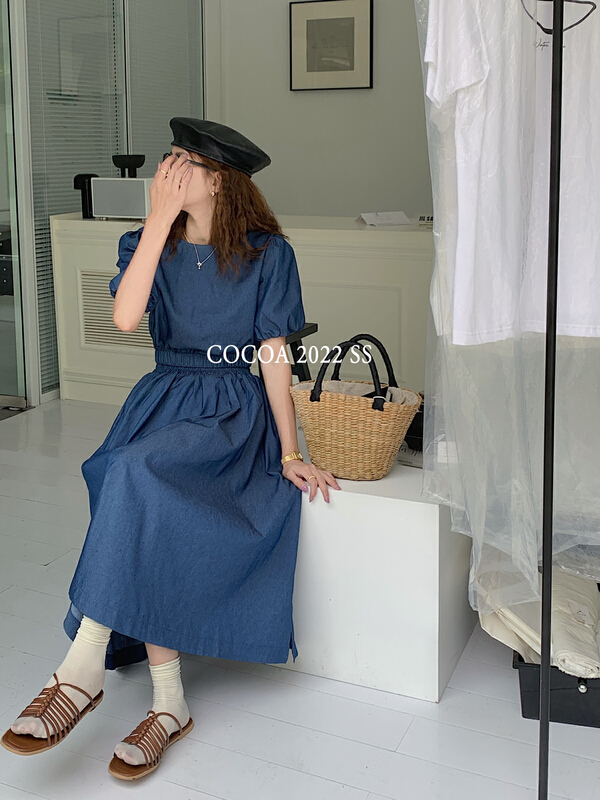 New in early summer! [cocoa] Korean jeans versatile Top + elastic waist slim skirt suit 3117# L