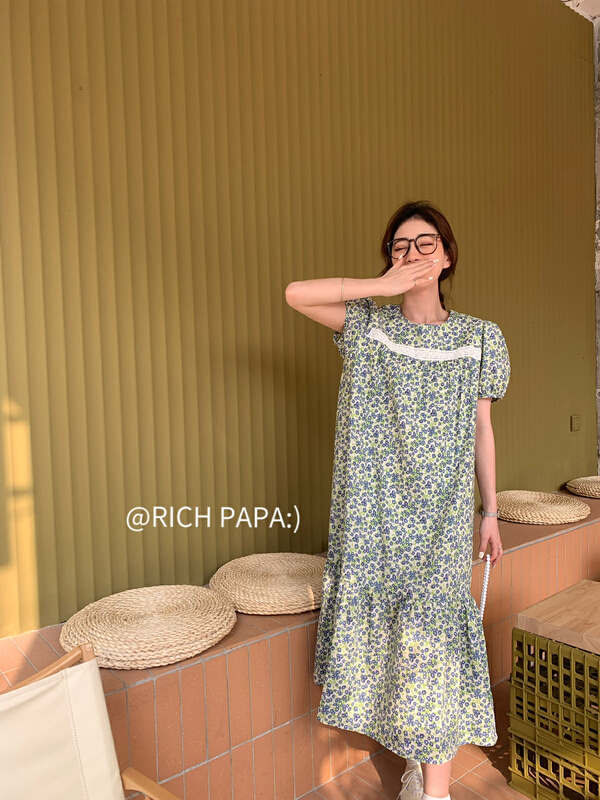[rich Papa] French Style Floral Dress l028# zxx