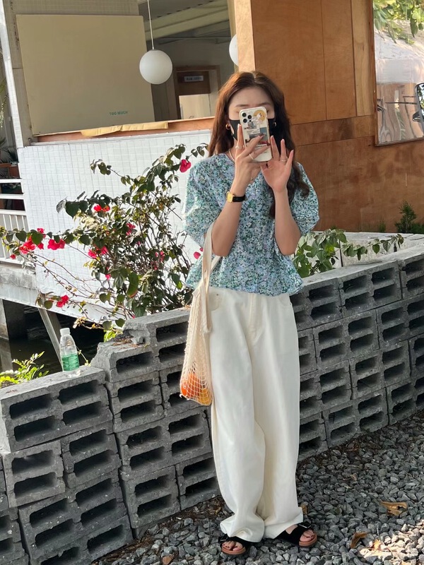 [sanbara] V-neck floral lady blouse 9366# LSW