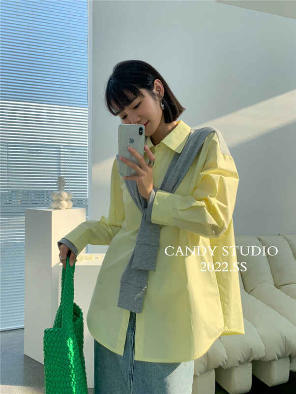 現貨!【CANDY糖果】韓版個性假兩件拼接襯衫  B7037#  ZSY