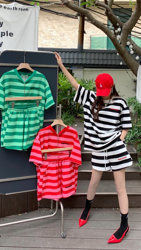 [our] STRIPED FASHION short sleeve T-shirt + elastic waist loose casual pants set 9866# LSW