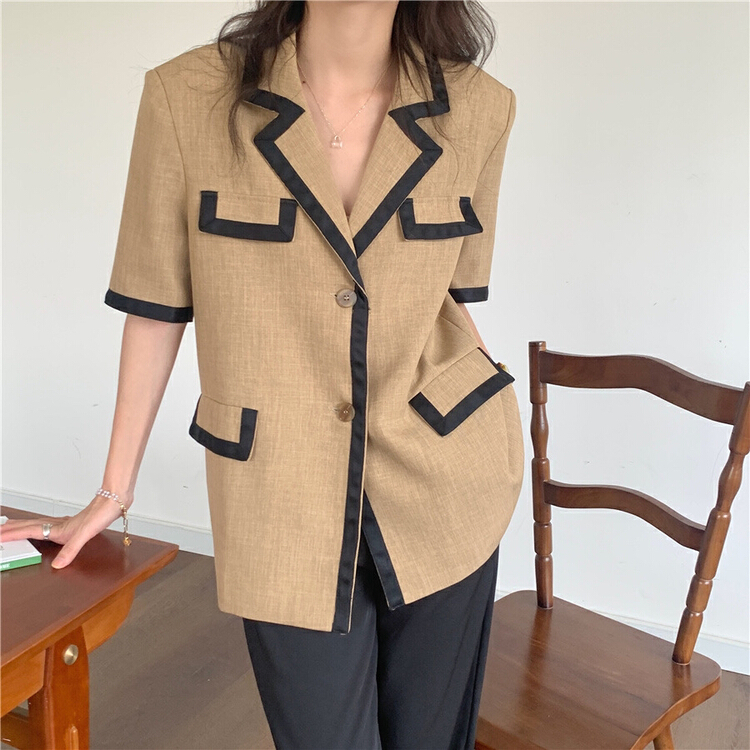 [timely rain] Vintage loose casual color contrast suit 43250# WPL