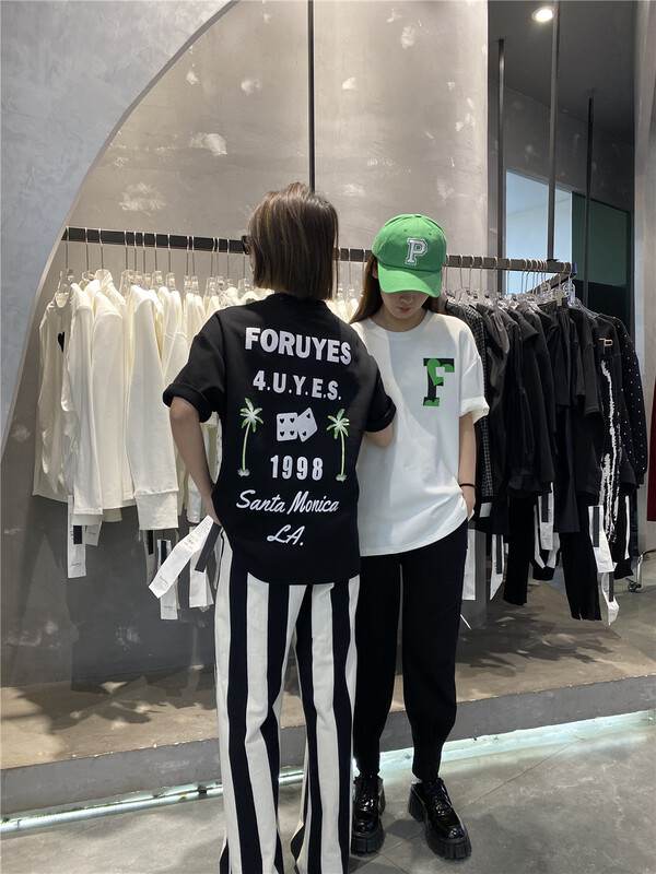 New year in early spring! [LAN] Street trend front and back printed loose short sleeve T-shirt y0303# hyy
