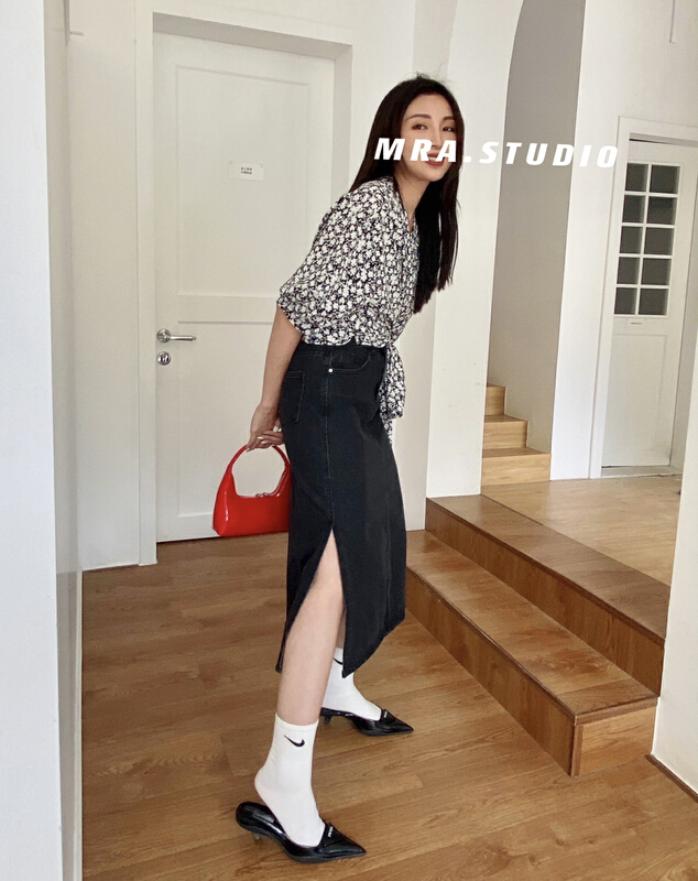 goods in stock! [MRA] design sense side split fashion denim skirt m1805# zxl