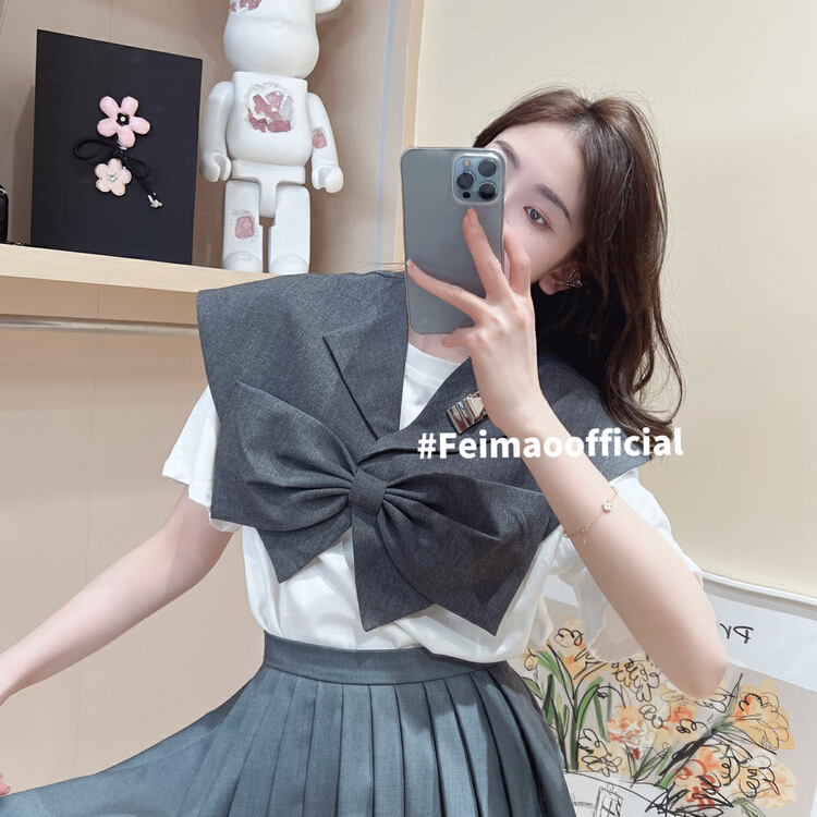 [Feimao Philippine cat] personalized versatile round neck short sleeve T-shirt (with detachable shawl) ym-9764# LSL