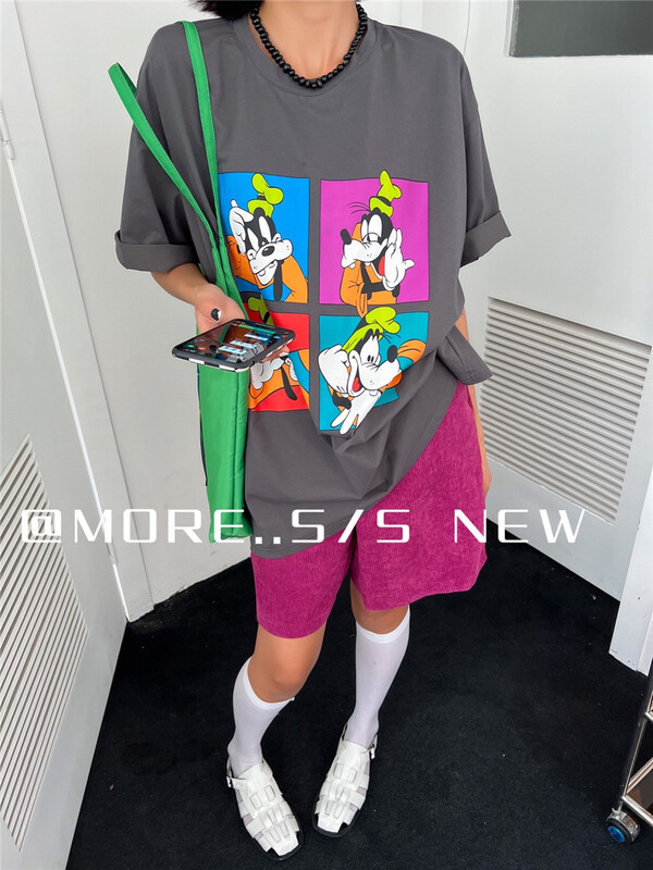 【MORE】卡通宮格印花短袖T恤  88118#  OZQ
