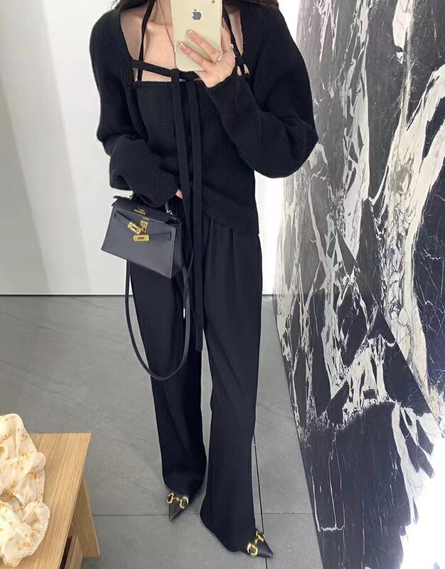 goods in stock! New year in early spring! [are studio] simple and versatile knit cardigan + Halter vest set 9392# jhy