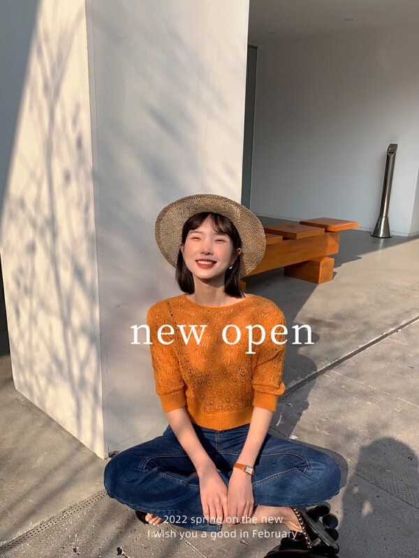 New in early summer! [new open] hollow out short sleeve French Style Round Neck Shirt (15% wool content) gm22061# zxl