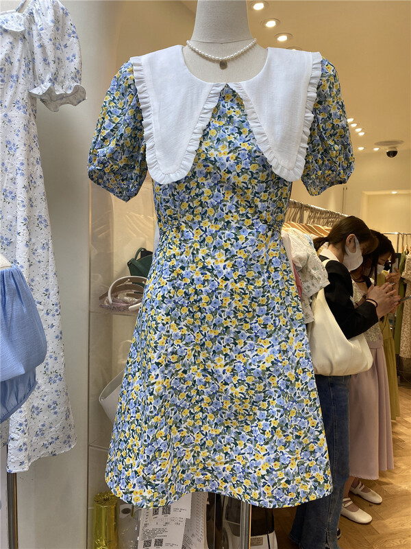 [Cinderella CICI] Korean style large lapel floral bubble sleeve dress 8002# zjy