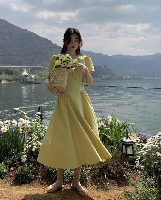 [JH] Korean version simple bubble sleeve dress 41606# PCZ