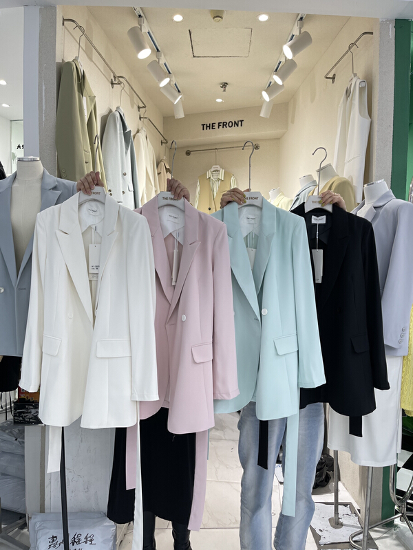 goods in stock! New in early summer! [the front] fashion temperament solid color suit (with belt) 2023# Cl