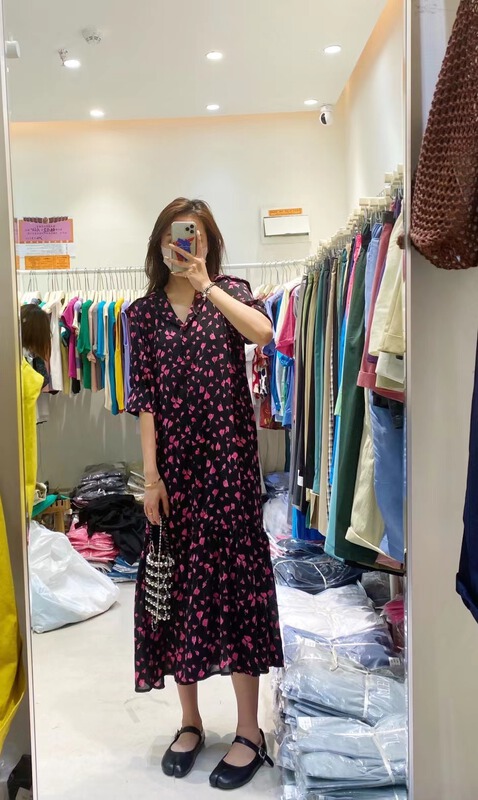 [jtengc Kato] fashion retro V-neck floral dress 1975# lwy