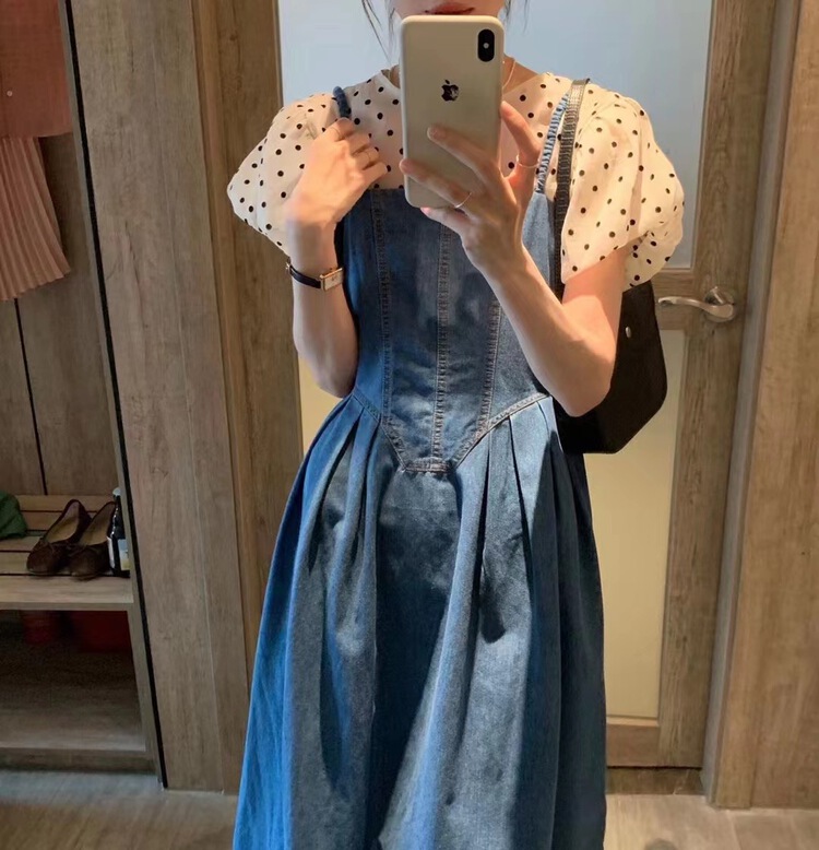 goods in stock! [Yunsheng] vintage style high waist loose denim suspender dress 6731# L
