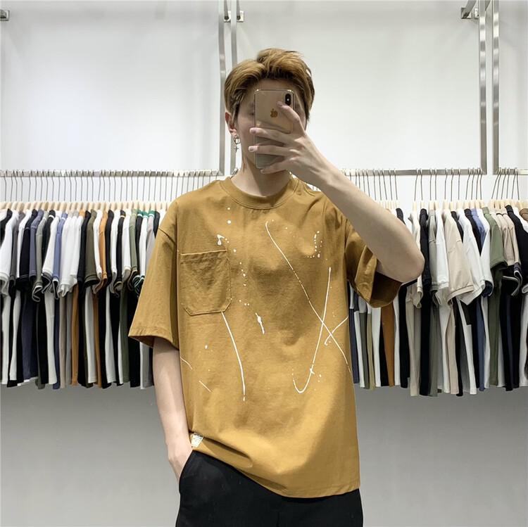 New in early summer! [wild club] round neck loose single pocket short sleeve T-shirt c30015# ZZL