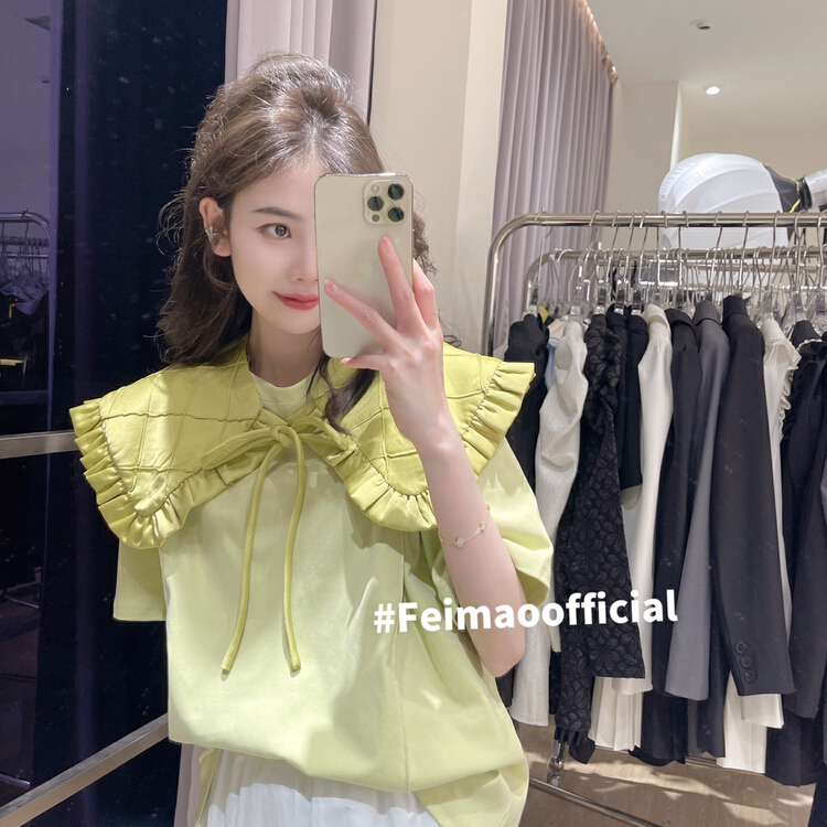 goods in stock! New year in early spring! [Feimao Philippine cat] Korean version versatile solid color short sleeved T-shirt (with detachable shawl) ym-9688# LSL