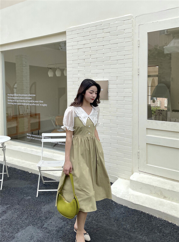 New in early summer! [woo woo shop] French doll collar fake two piece waist lace up dress 32280# WPL