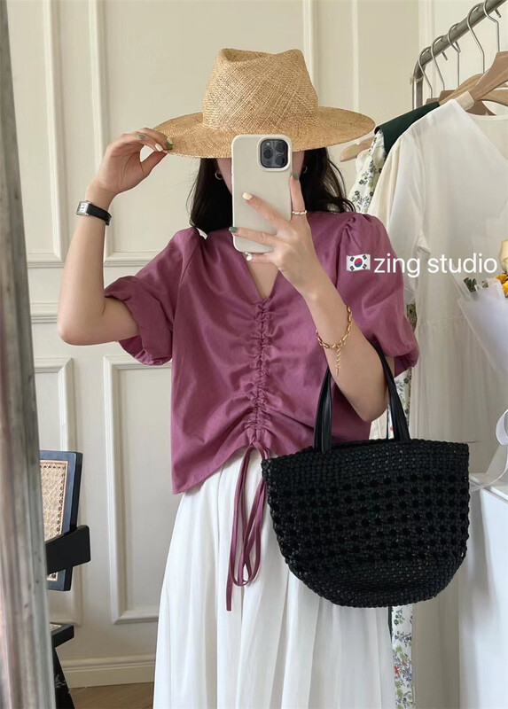 New in early summer! [zingstyle] Korean drawstring design short shirt c018# HBx