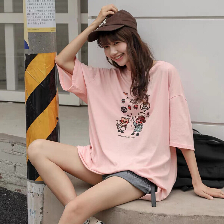 New in early summer! [TA +] Korean loose cartoon printed short sleeve T-shirt 8085# XYY