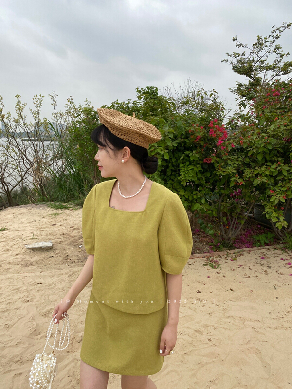 [event with you] French retro Hepburn light style top + Hip Wrap Skirt Suit t0519-j\lsw