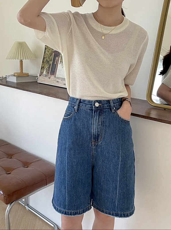 goods in stock! [Hello September] Korean casual loose five point denim shorts h2511# CLS
