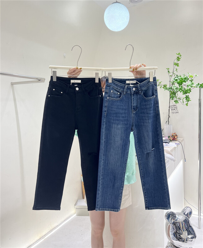 New in early summer! [cuvvi] fashion hole Vintage thin jeans 202230-1# LSL