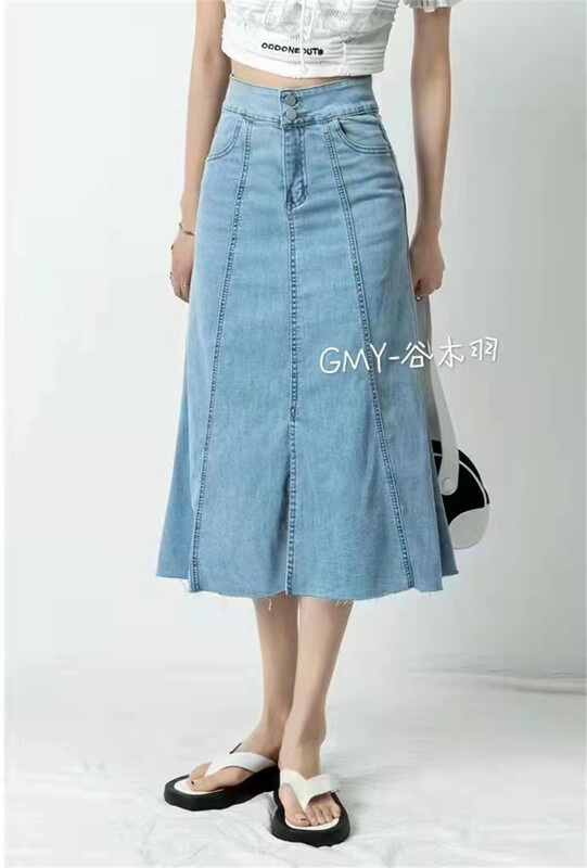 [Gu Muyu] Korean A-line denim mid length skirt 9028# zjy