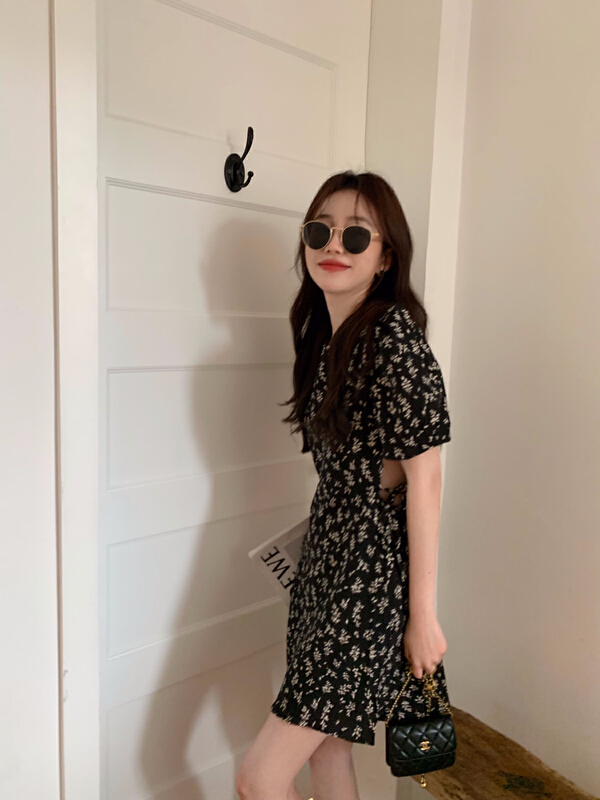 [Chen] Korean lady temperament short Floral Chiffon Dress 3272# hjy
