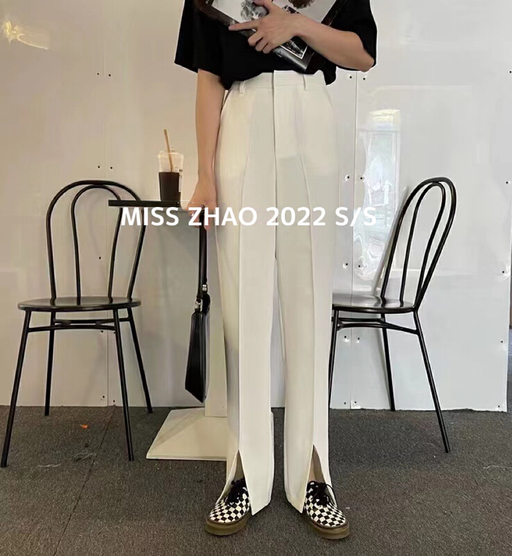 New year in early spring! [misszhao] waist vertical straight tube front slit trousers 1801# HBx
