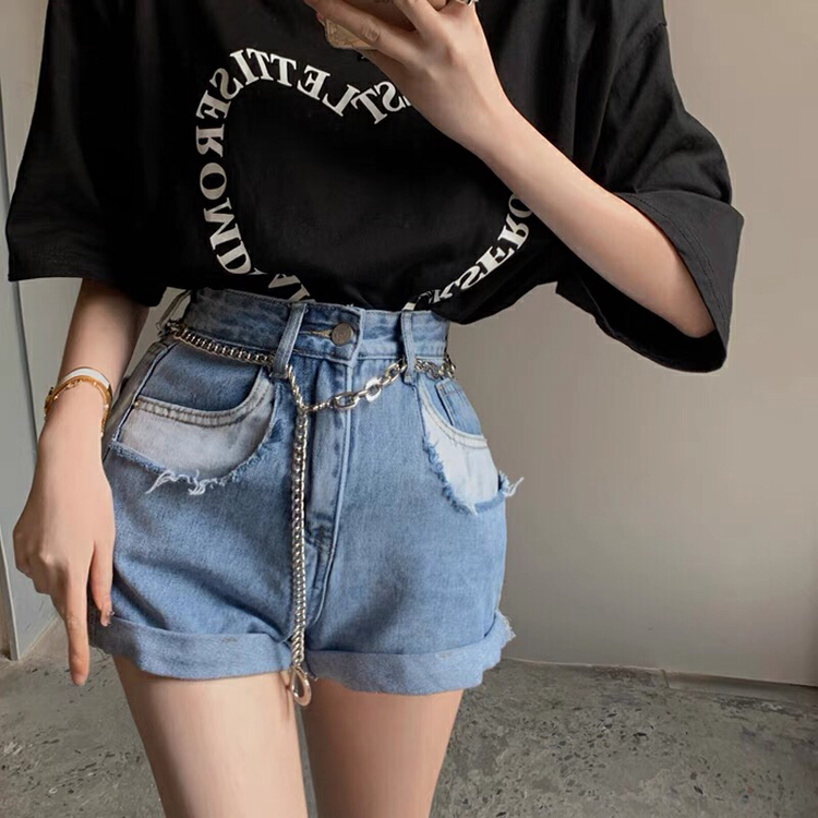 [by flow] Korean slim and versatile denim shorts (with waist rope) w456# XYY