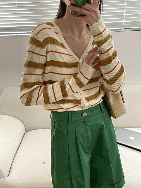 New year in early spring! [about me] contrast V-neck knit cardigan 229058# cqw