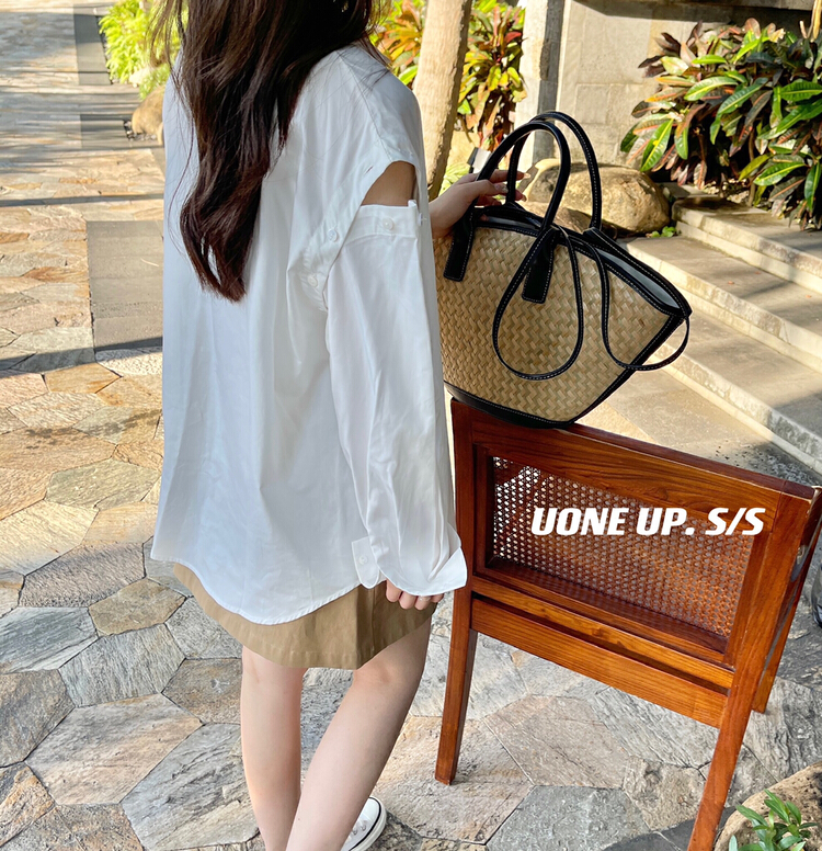 New year in early spring! [uone] Korean design stripe versatile shirt (with detachable sleeves) 98230# LSL