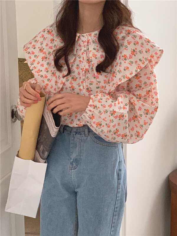 New year in early spring! [timely rain] Han Feng ins sweet aging loose broken flower doll collar shirt 22991# YYW