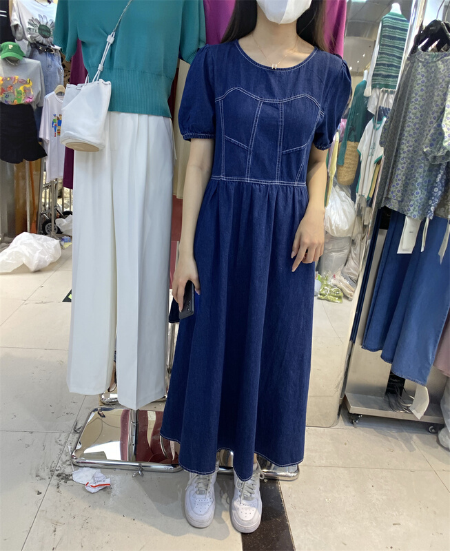 [mm. C] Korean bubble sleeve denim dress 65015# lwy