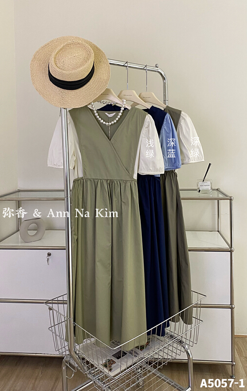 New in early summer! [Mi Xiang] splicing fake two thin dresses (with waist rope) 5057-1# hjy