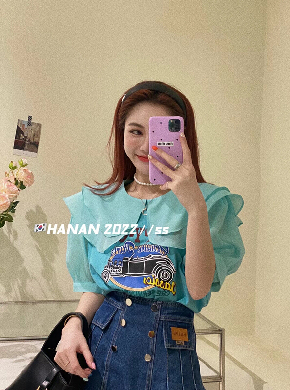 【HANAN】韓版百搭寬鬆大版機車娃娃領短袖T恤  6190#  LSL