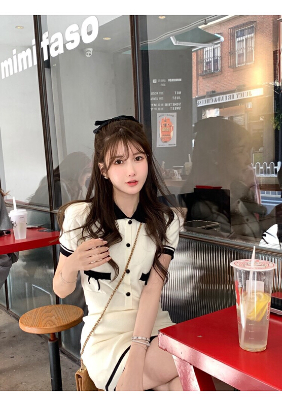 [x · h studio] Xiaoxiang Mingyuan style short sleeved sweater + temperament skirt set 730# ozq