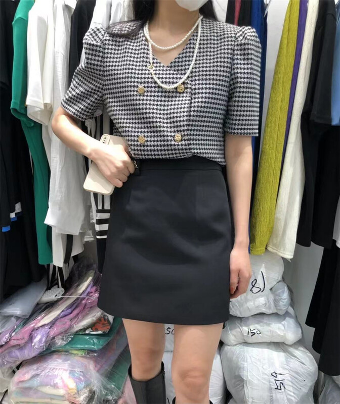 【AENNA】氣質格紋泡泡袖雙排扣短外套  9308#  CQW