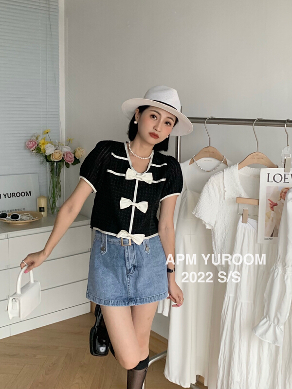 [APM yuroom] sweet temperament small fragrance bow shirt 22215# LSL