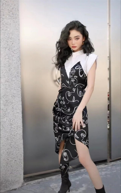 [half plain] a print dress 558# zjy with small stitching design
