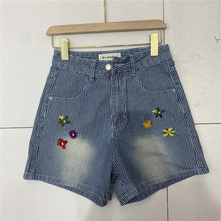 [a +] embroidered stripe Vintage versatile jeans 7719# ozq