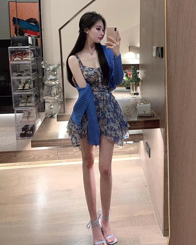 New in early summer! [goblin] Korean sexy floral suspender Chiffon Dress 22135# PCZ