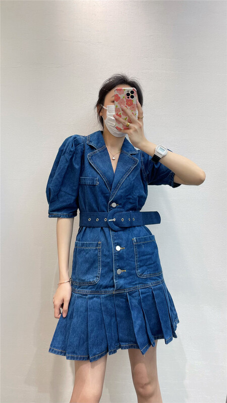 [sk-11] bubble sleeve fashion loose denim skirt (with belt) 356# XYJ