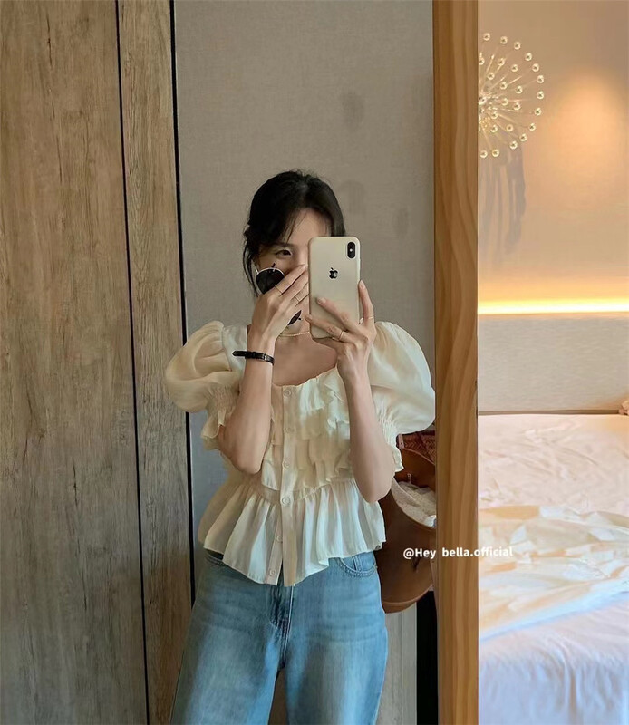 [hey Bella] bubble sleeve square head temperament shirt ys1-2385# ll