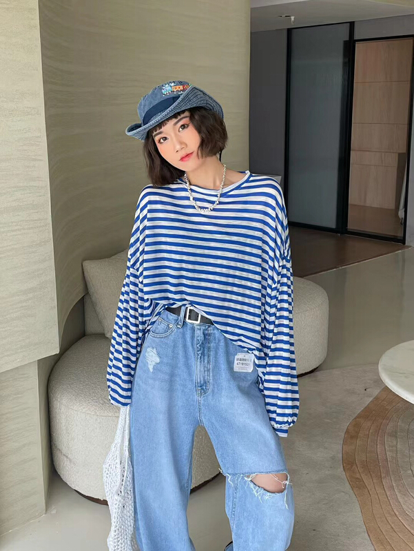 [Yuanxi] large stripe sunscreen long sleeve T-shirt ys1-847# LSL