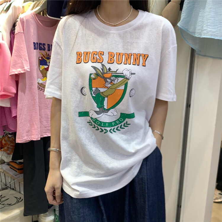 [an studio] Korean cartoon printed loose short sleeve T-shirt 8796# L